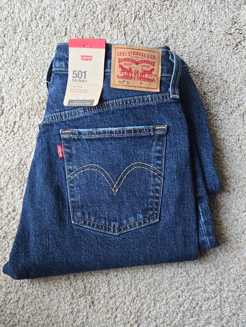 Levi's 501 Skinny Jeans - Dark Indigo with Tan Stitching